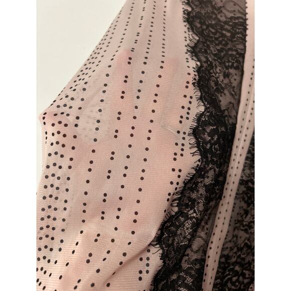 The Limited Women's Light Pink Black Micro Dot Blouse Lace Sheer V-Neck Medium - Picture 8 of 11